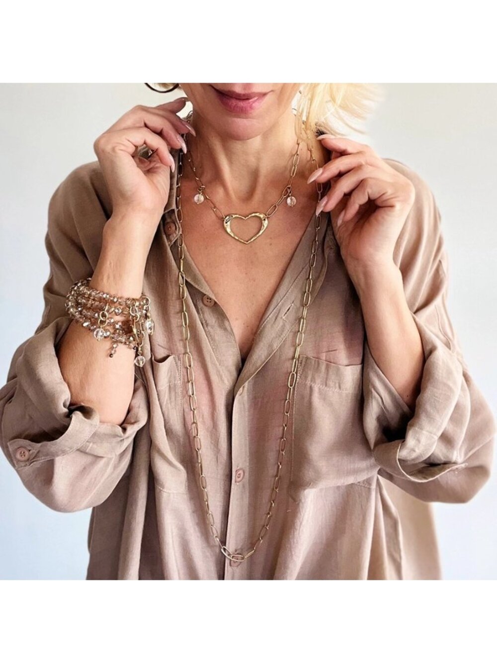 Katia Designs Jewelry Silver LOVE Open Heart Layering Necklace